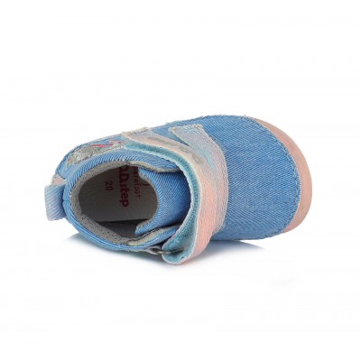 D. D. step barefoot dievčenská detská plátená obuv blue 070-186
